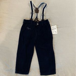 Navy blue corduroy pants suspenders